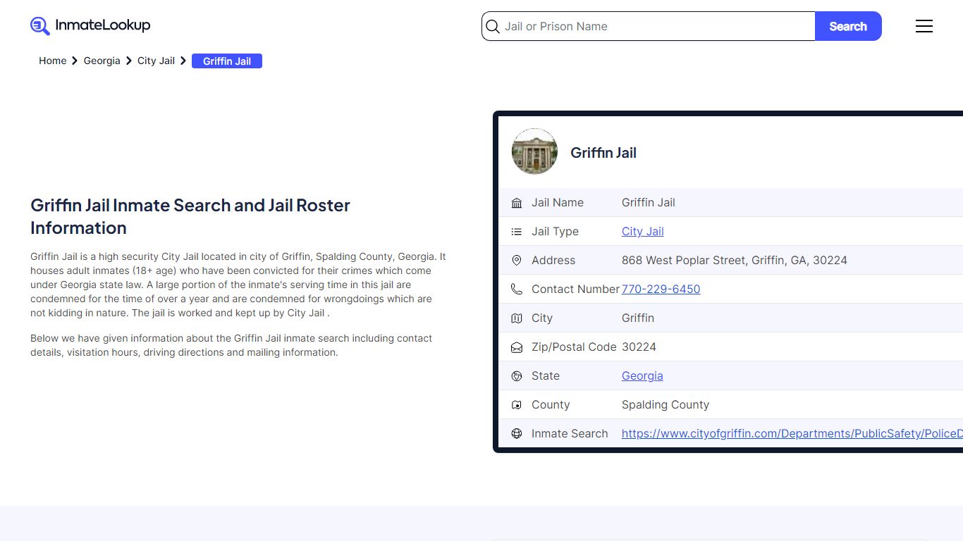 Griffin Jail Inmate Search and Jail Roster Information